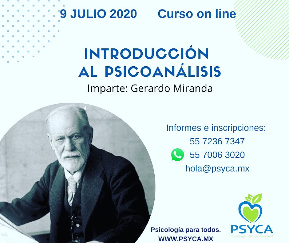 PSYCApsicologia's tweet photo. Curso de introducción al psicoanálisis. Empezamos 9 de julio. Te esperamos! #PSYCA #Psicologia #psicoanalisis #cursos #sigmundfreud https://t.co/ERo6gedRzY