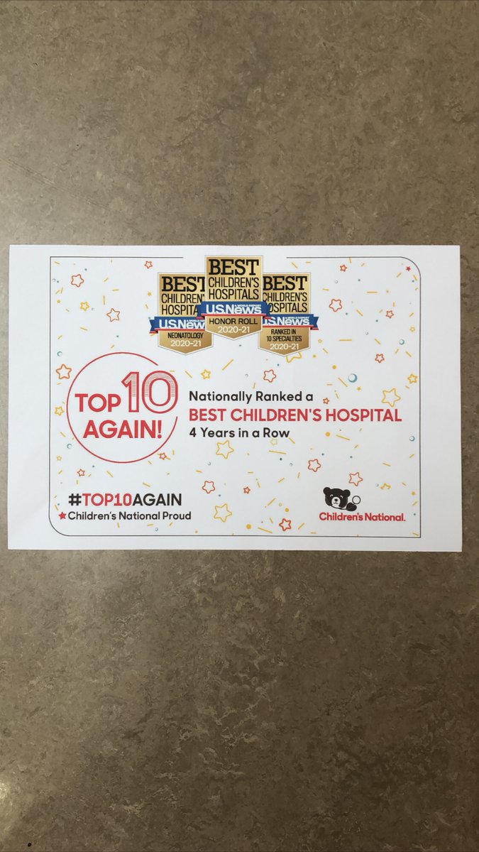 madeyanju's tweet photo. Great news this morning as Children’s National Hospital (@ChildrensNatl) was ranked in the Top 10 Again on @USNews’ annual Best Children’s Hospitals list. Children’s National is also #1 for Neonatology. #BestForBabies #Top10Again https://t.co/SHV1s7JbEm