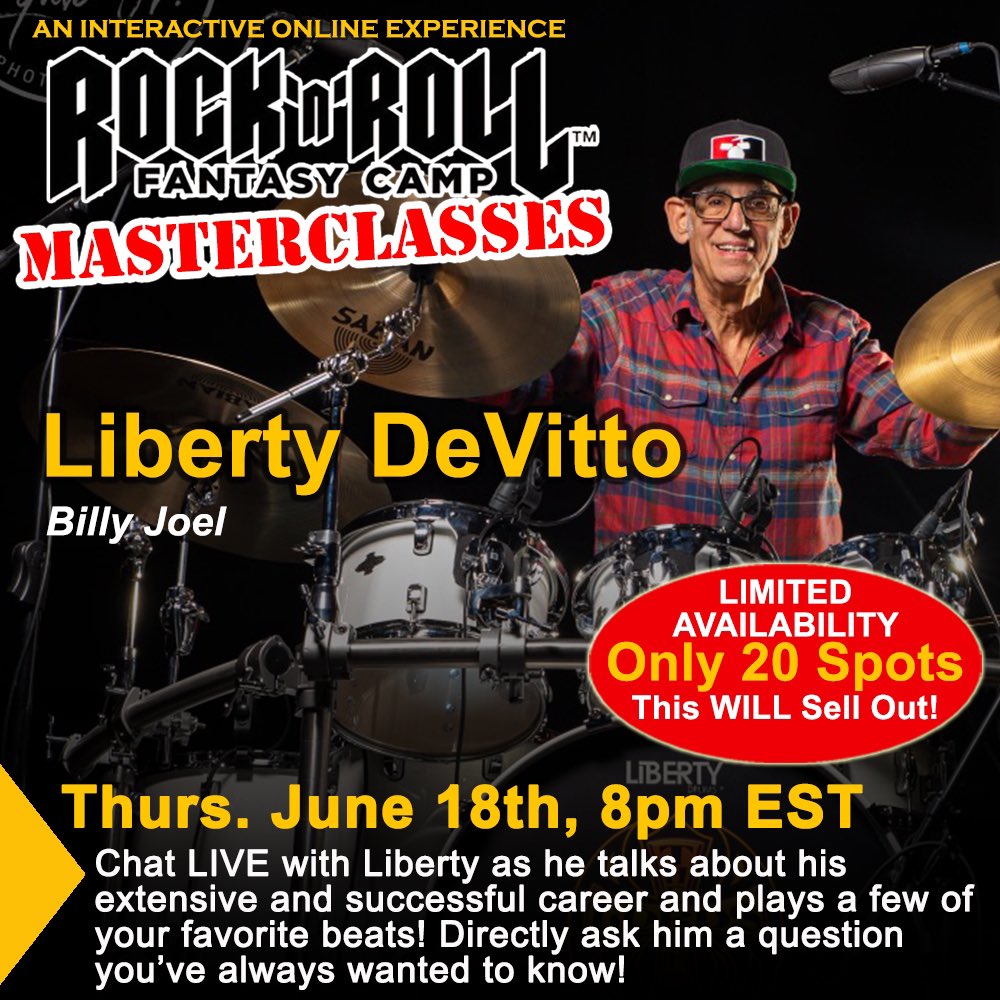 RockFantasyCamp's tweet photo. Amazing online interactive masterclass with @libertydevitto of @billyjoel ‘s #band !  https://t.co/n0kGY9kT7O  #famousdrummers #rockdrummer #rockdrummers #drum #drums #drummer #drummers #drumming #drumclasses #musicclasses #musiclessons #drumlessons #drumschool #musicians #music https://t.co/lcLauABJsq