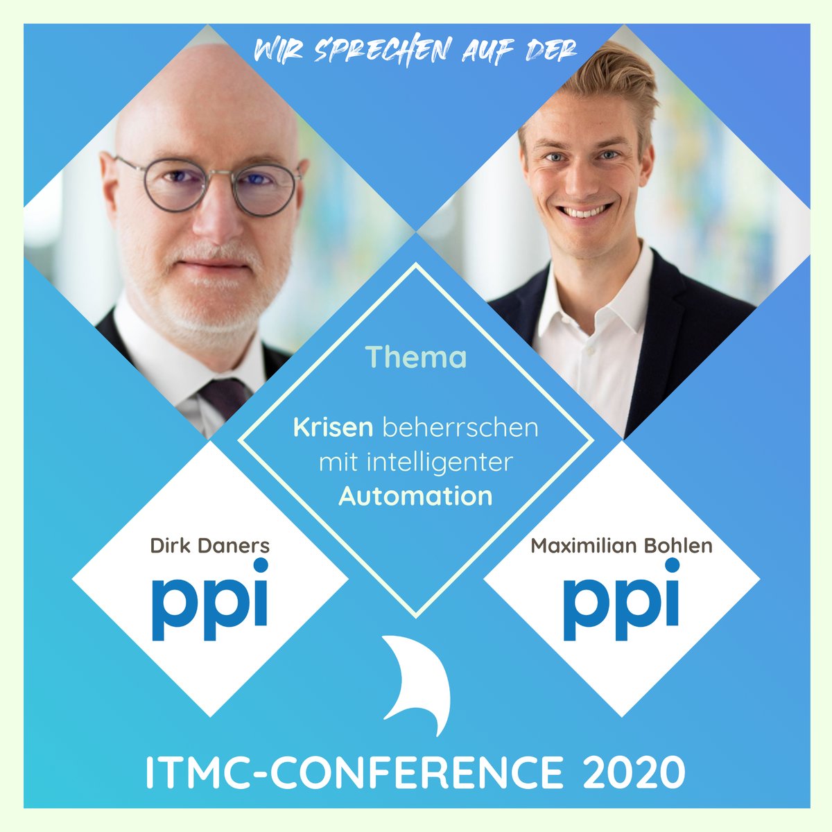 Heute stellen wir den Vortrag der @PPIAG vor! Die beiden Herren Dirk Daners (Senior Manager) und Maximilian Bohlen (Senior Consultant) sprechen um 19:15 über die Krisenbewältigung mittels intelligenter #Automation. 

Schaltet am 24.06.2020 unbedingt bei unserem Livestream ein!