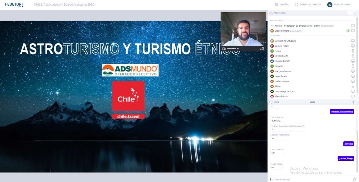 FEDETUR_Chile's tweet photo. En alianza con la @subturismo y @Sernatur iniciamos una serie de #webinars internacionales para enseñar los mejores atractivos de 🇨🇱. El primer tema es #Astroturismo y de la mano de nuestros socios @ADSMUNDO_Recep presentamos a operadores de 🇦🇷 lo que se viene para este 2020 🌒✨ https://t.co/MK7B3lSr0g