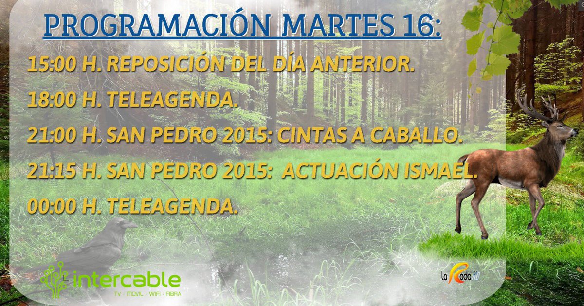 intercablefibra's tweet photo. Programación para hoy Martes 16 de Junio en Intercable, a través de su canal local #larodatv #intercablesiemprecontigo https://t.co/1ddS0DVKfo