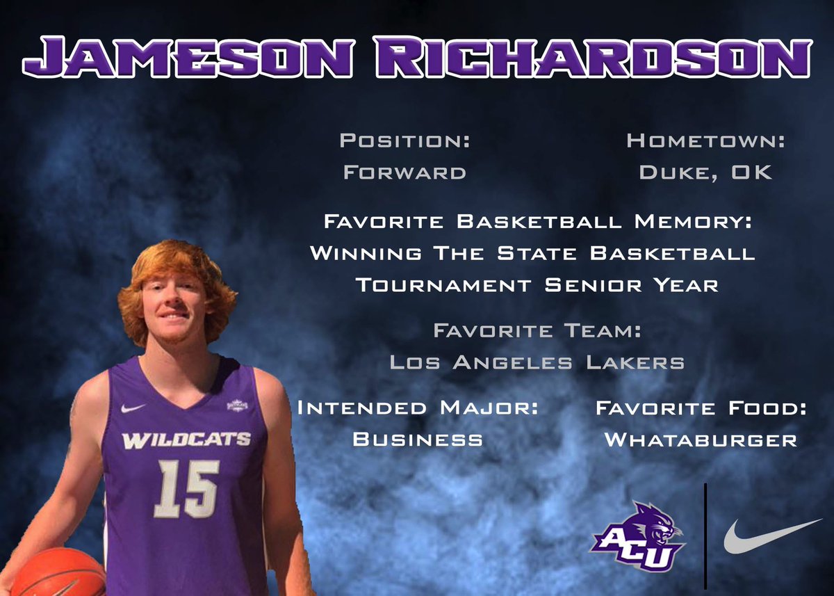 ACU_MBB's tweet photo. Meet the Freshman:

Jameson, @JamesonRich2020, is coming to us from Duke HS in Oklahoma, where he averaged 23 Points, 7 Rebounds, and 2 Assists per game.  We look forward to having him on campus soon! #GoWildcats https://t.co/bFasFhJHoJ