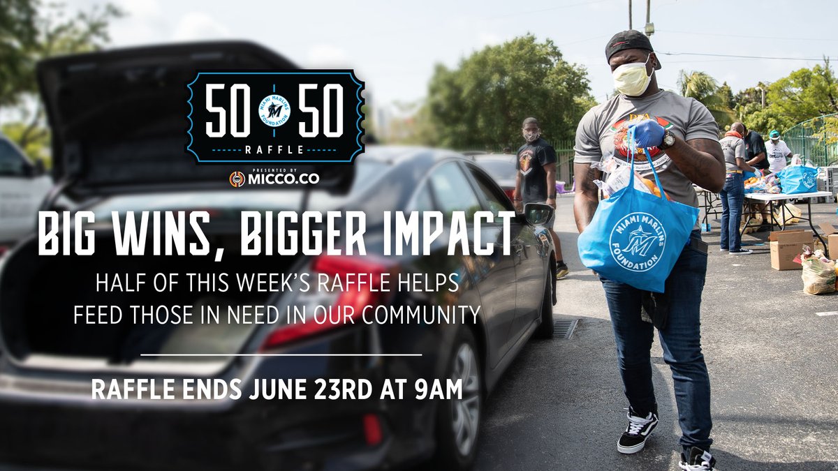 So nice we're supporting TWICE! The @Marlins 50/50 online raffle is live with funds raised benefiting our South FL community by way of the @MarlinsImpact Home Plate Meals Relief Fund. Score your raffle ticket today at🎟️=> marlins.com/raffle