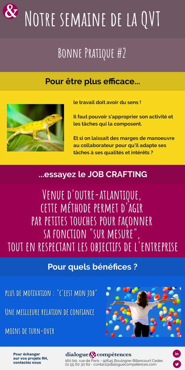 D_et_C's tweet photo. Pour poursuivre notre #semainedelaQVT on vous parle #jobcrafting aujourd'hui ! https://t.co/50UbwjMd83