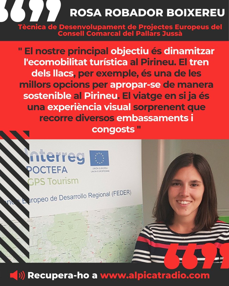 alpicatradio's tweet photo. 🌍 Propostes com les de @GPS_Tourism ajuden a valorar el conjunt natural i cultural del Pirineu.

👉 N'hem parlat amb la Rosa Robador Boixereu, tècnica de desenvolupament de projectes europeus del @ConsellJussa

🔊Recupera l'entrevista a https://t.co/my61IWrhlg https://t.co/6xZvKkXAA6
