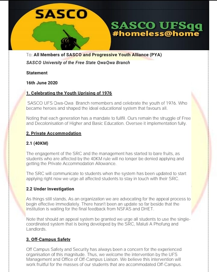 sascouf's tweet photo. SASCO Statement
16th June 2020

*1. Celebrating they Youth Uprising of 1976*

 SASCO UFS Qwa-Qwa  Branch remembers and celebrate the youth of 1976. Who became heroes and shaped the ideal educational system that favours all.

Noting that each generation has a mandate to fullfil. https://t.co/GoZNTLSfbm