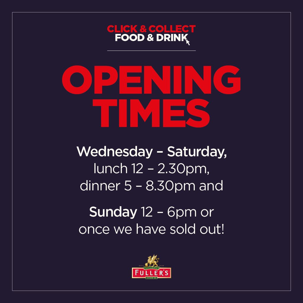 WE’RE OPEN FROM 5PM WEDNESDAY.
Bell &amp; Crown will be open for Click &amp; Collect food and drink from tomorrow, with pub classics on the menu. Simply order and pay online, select your time and we’ll have your next meal sorted. 
#FullersAtHome #OutAndAbout 
bell-and-crown.co.uk/food?utm_sourc…