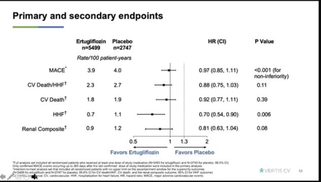 SantasEnrique's tweet image. VERTIS CV en #ADA2020 

✔️ Ertugliflozina reduce un 30% el riesgo de 🏥 por IC

✔️ No inferior a placebo para MACE y muerte CV

✔️ Menor caida de FG en el tiempo pero la reducción de objetivo compuesto renal no alcanza significación estadística