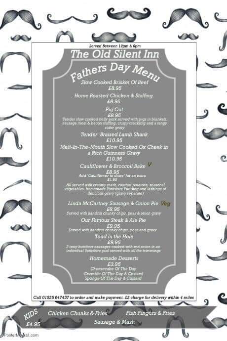SilentInn's tweet photo. Order slots for take away 🍽 🥧🧁on Father's Day 🎩 are filling up fast🌪. 
Give us a call on 01535 647437📞 if you'd like to order. 
Sooner rather than later folks 🔜 https://t.co/U7qYvM3iMw