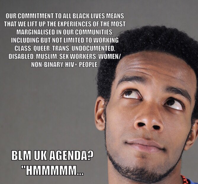 #BLM not set up by Black People for Black people. It was set up by destructive forces within the Deep State to divide, marginalise and  anger people. The same people who create victim mentality and amoral soldiers in the LGBTQ community.
#SorosFundedRiots 
#NWO 
#CulturalMarxist