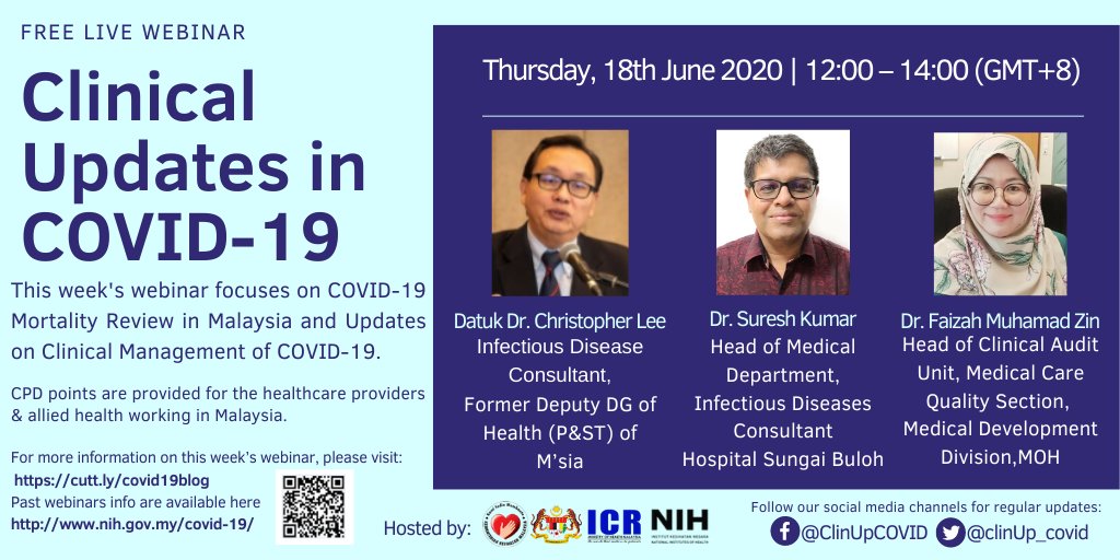 clinUp_covid's tweet photo. This week's webinar: COVID-19 #Mortality Review in #Malaysia &amp; Updates on Clinical Management of #COVIDー19
Find out more in the new weekly newsletter https://t.co/YFa7iflgue

#hcsmMY #FOAMcovid #medtwitter #COVID19Malaysia #ClinicalUpdate https://t.co/Vw2qhWWHza