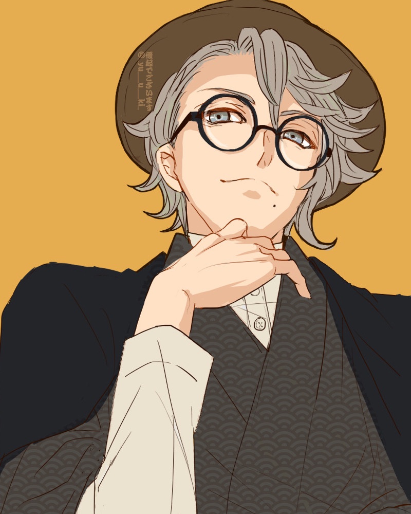 1boy male focus glasses solo hat mole haori  illustration images