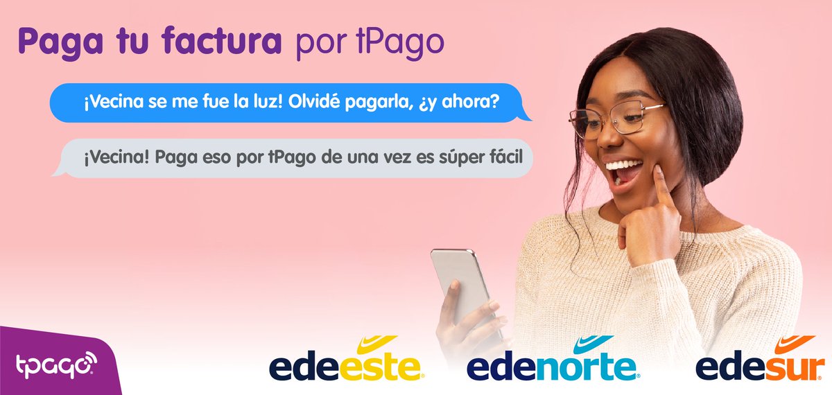 tPago's tweet photo. De una vez desde tu móvil y sin moverte de donde estás pagas tu factura de luz. Marca *150# opción 1 o por la #ApptPago
.
#PagoDeFacturas #PlataformaMovil #tPagoJuntoAti #FacturaDeLuz #EdenorteDominicana #EdeSur #EdeEste https://t.co/RCtI5o0xDw