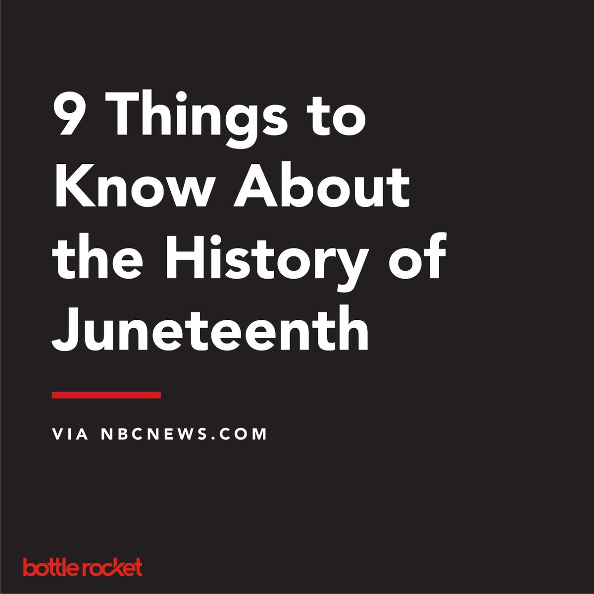 _BottleRocket's tweet photo. We are honoring Juneteenth with a day of rest and reflection. We reflect on the horrific circumstances that led us to today, but also celebrate the freedom of so many. Check out these 9 interesting facts about the origins of Juneteenth that you might not have known before. https://t.co/lhkctlZsOT