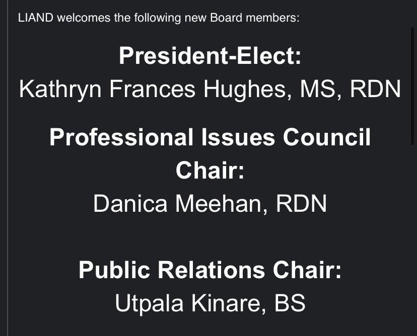 LIAND (@eatrightli) on Twitter photo We welcome new members below to our Board. Go to eatrightli.org now to join LIAND District if you are a dietetic professional or student and live in Nassau or Suffolk County. Join today! We need you!! <a href="/eatrightPRO/">eatrightPRO</a> <a href="/EatRightNewYork/">NY State Academy of Nutrition & Dietetics</a> <a href="/EatRightWNY/">WNYDA</a> <a href="/GNYDA/">GNYDA</a> <a href="/EatRightCNY/">CNYAND</a> We welcome new members below to our Board. Go to eatrightli.org now to join LIAND District if you are a dietetic professional or student and live in Nassau or Suffolk County. Join today! We need you!! <a href="/eatrightPRO/">eatrightPRO</a> <a href="/EatRightNewYork/">NY State Academy of Nutrition & Dietetics</a> <a href="/EatRightWNY/">WNYDA</a> <a href="/GNYDA/">GNYDA</a> <a href="/EatRightCNY/">CNYAND</a>