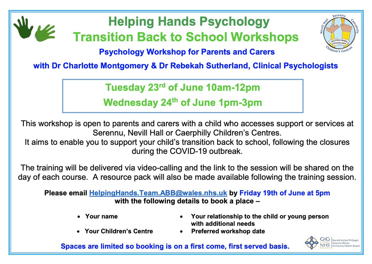 HHPsych's tweet image. Next week we will be running a workshop on Transition Back to School. Please see the flyer below for more details on how to book a place. We look forward to seeing some of you there! #TransitionWeek #Workshop