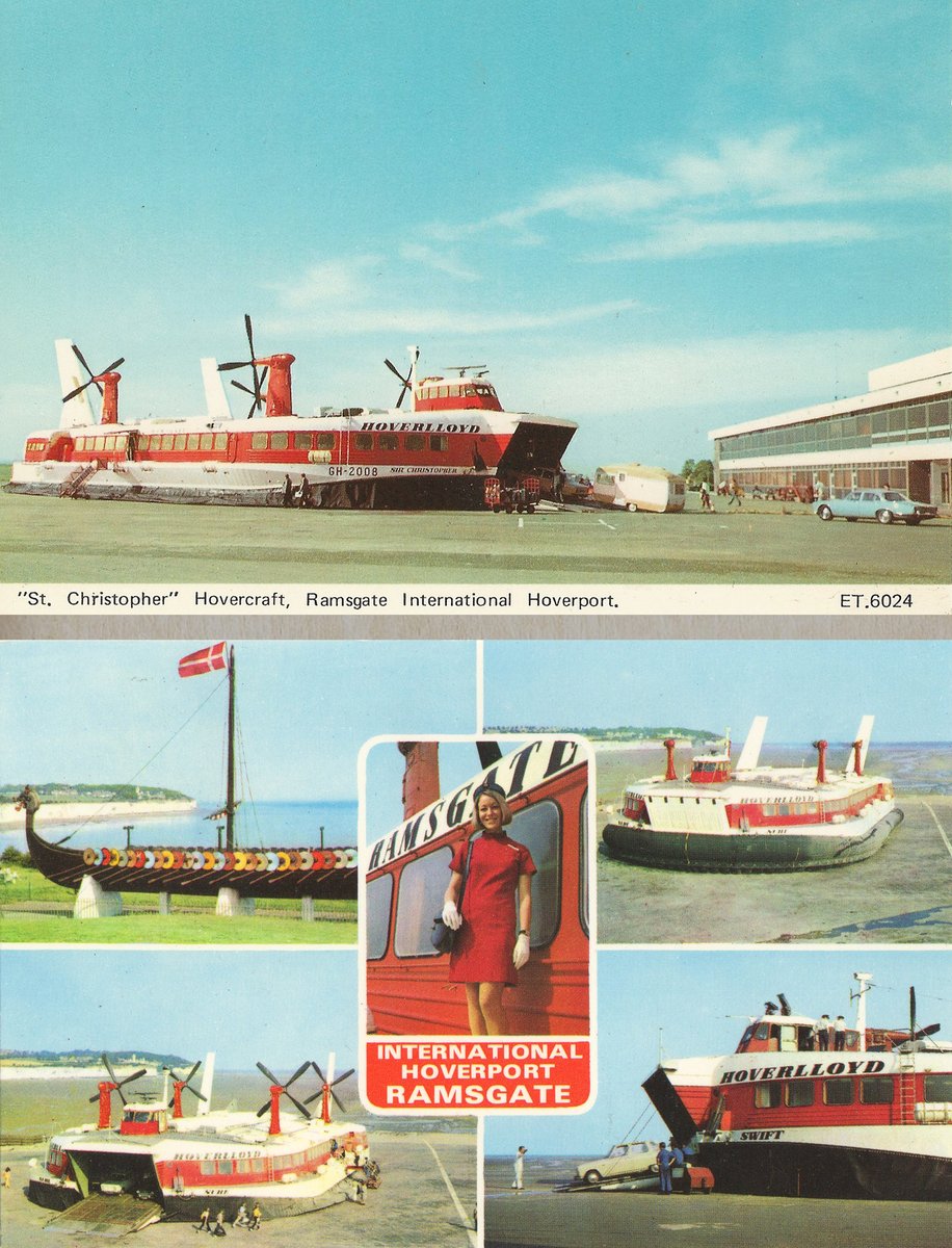 But Pegwell Bay is the place we’re going to look at here. It was known as Ramsgate International Hoverport and was opened in 1969 (by Prince Philip). The Swedish company Hoverlloyd operated their fleet of four enormous SR.N4 cross channel beasts from here.