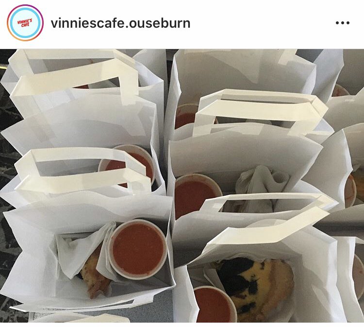 VinniesNcle's tweet photo. As soon as we opened at 11am this morning we had que. Today @VinniesSVP takeaway menu was homemade quiche made by our lovely #volunteer Abbie. There was also sandwiches &amp; homemade soup on menu. Everyone is lovely the homemade soup. https://t.co/WojpIgL3x4 #charitytuesday #Food ⭐️ https://t.co/iPEExGHr1r