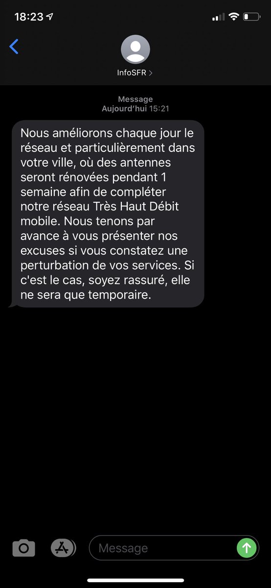 Après <a href="/free/">Free</a>, ça sera <a href="/sfr/">SFR</a> qui activera son relai 4G sur la commune. Tous les jours le réseau est indisponible quelques heures. #SFR vient d’envoyer un message à ses abonnés.