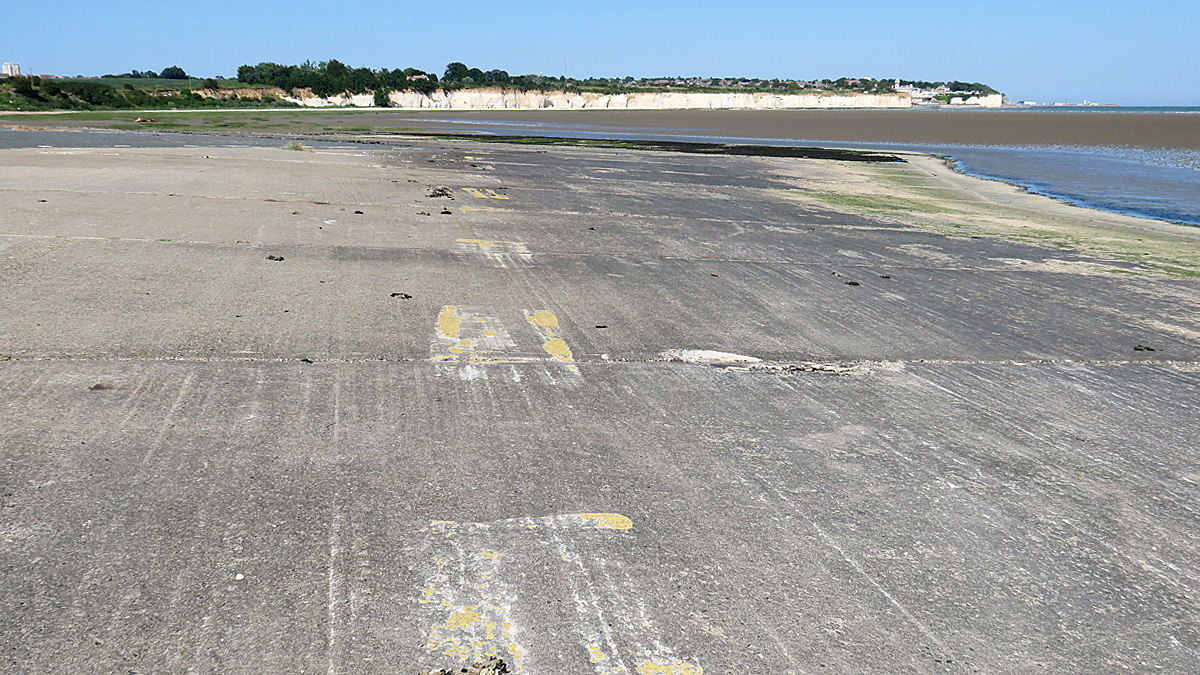Point 6 on the mastersheet is the central slipway. Again, the guideline markings are still visible, even 33 years after the port closed.