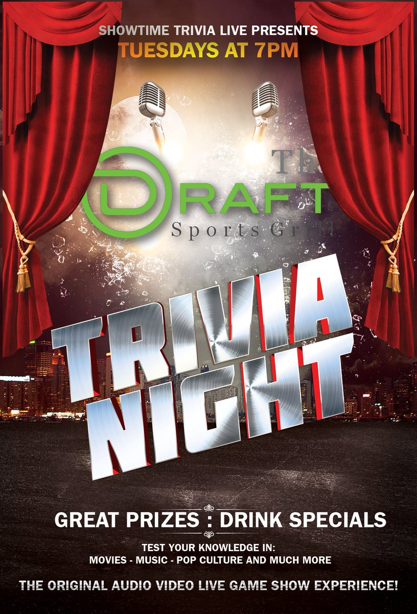 RealSTLive's tweet photo. Another #TriviaTuesday and Pop Culture Bingo night! Free to play - Shows start at 7pm!
#Trivia: 
@DraftGrill  - Mesa
Catching Flights - Gilbert

#PopCultureBingo: 
@TCspubGrub1  - Queen Creek https://t.co/AoMUGQ7ET2