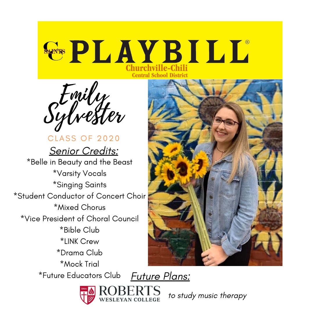 CCCSD_Theatre's tweet photo. Today’s featured #SeniorTheatreSaint is Emily Sylvester! Emily is Belle in #BeautyAndTheBeast &amp; is active in so much @CCCSD_SHS. As a part of #CCTheatreFam she works hard on &amp; off stage! We wish her the best @RobertsWesleyan studying music therapy! @CCCSDFineArts @CCCSDtweets https://t.co/vTGwt0OMVe
