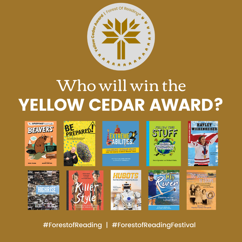 MarshaSkrypuch's tweet photo. THRILLED that #tooyoungtoescape has won the first ever #yellowcedar award!!! #forestofreading #forestofreadingfestival @pajamapress @TheExpositor @BtfdLibrary Listen to all of the nominees here: https://t.co/Mxi3lM1Os2 https://t.co/hlWI0ZJc3T