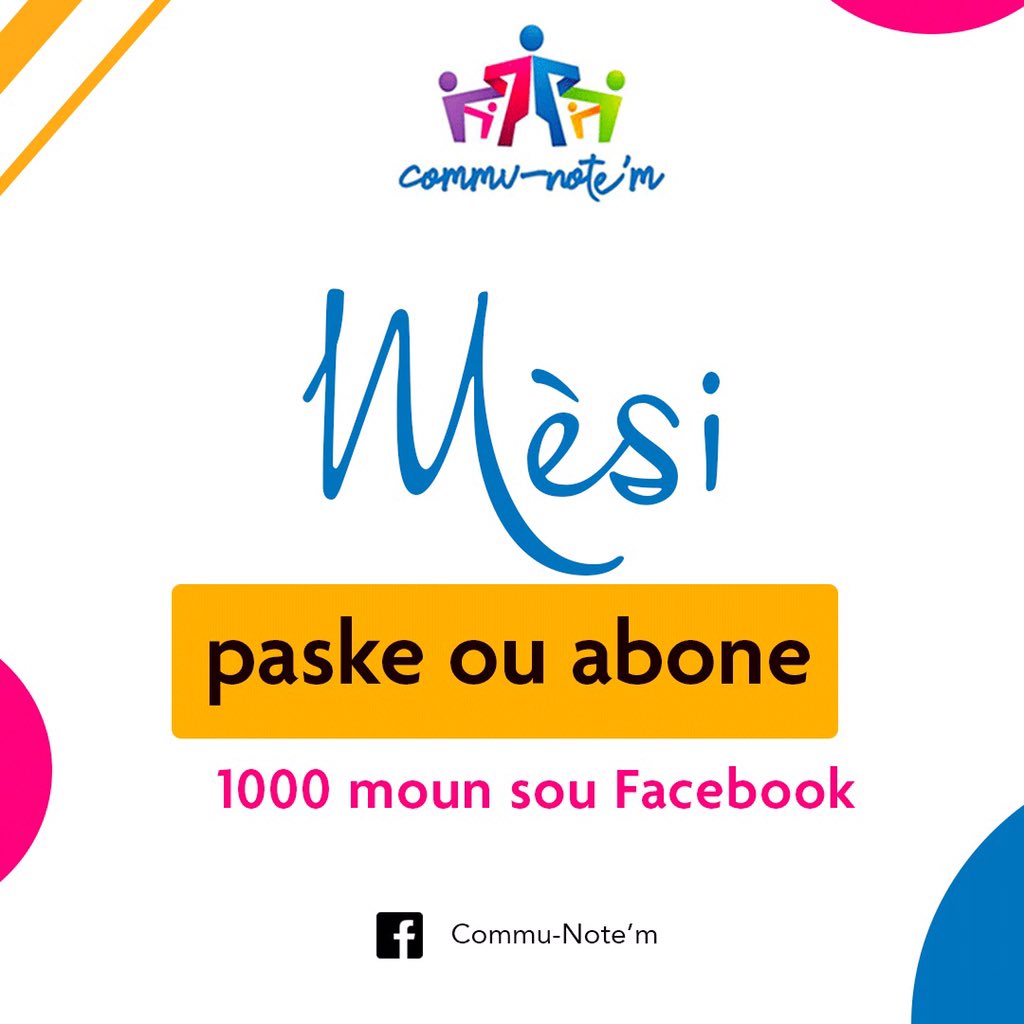 CommuNotem's tweet photo. Wow 1k🥳🥳🤩
Gras a ou nou gen 1000 abone sou Facebook. Mèsi anpil pou sipòw 🙏🏾 Kontinye swiv #communotem sou tout rezo yo epi envite zanmiw fè menm jan an.⬇️
https://t.co/TeNLSEq2lb
Pa bliye gen gwo nouvel ki pral tonbe, ret branche😉
.
.
#communotem #gouvernancelocale #EH18 https://t.co/UKFW0o3TwT