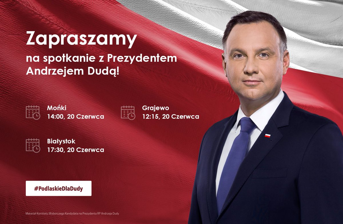 artur_kosicki's tweet photo. Już w sobotę zapraszamy na spotkania z @AndrzejDuda w naszym regionie! #PodlaskieDlaDudy #DUDA2020 #ŁączyNasPolska @AndrzejDuda2020 https://t.co/Rsu2tk6CRn