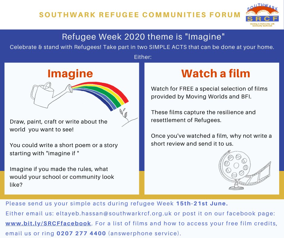 Southwark Refugee Communities Forum (@forumsouthwark) on Twitter photo Why not spend this evening watching 2 films about refugee's journey to safety & resettlement
Walk Run Cha Cha vimeo.com/380740144 or
Escape From Engalnd vimeo.com/336310104
Write a film review we'll add it to our conversations email to eltayeb.hassan@southwarkrcf.org.uk Why not spend this evening watching 2 films about refugee's journey to safety & resettlement
Walk Run Cha Cha vimeo.com/380740144 or
Escape From Engalnd vimeo.com/336310104
Write a film review we'll add it to our conversations email to eltayeb.hassan@southwarkrcf.org.uk
