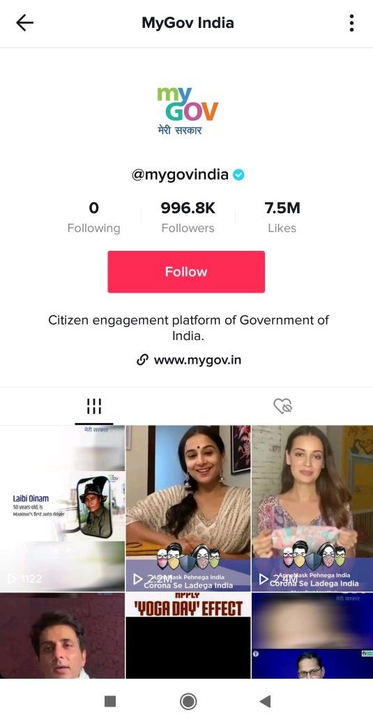 DrNimoYadav's tweet photo. India has lost 20+ soldiers in engagement with China.

But Indian govt is still uploading videos on Chinese App Tiktok.

In last one hour, Indian govt Uploaded 2 videos.

#IndiaChinaFaceOff https://t.co/aQpj9AHAVI
