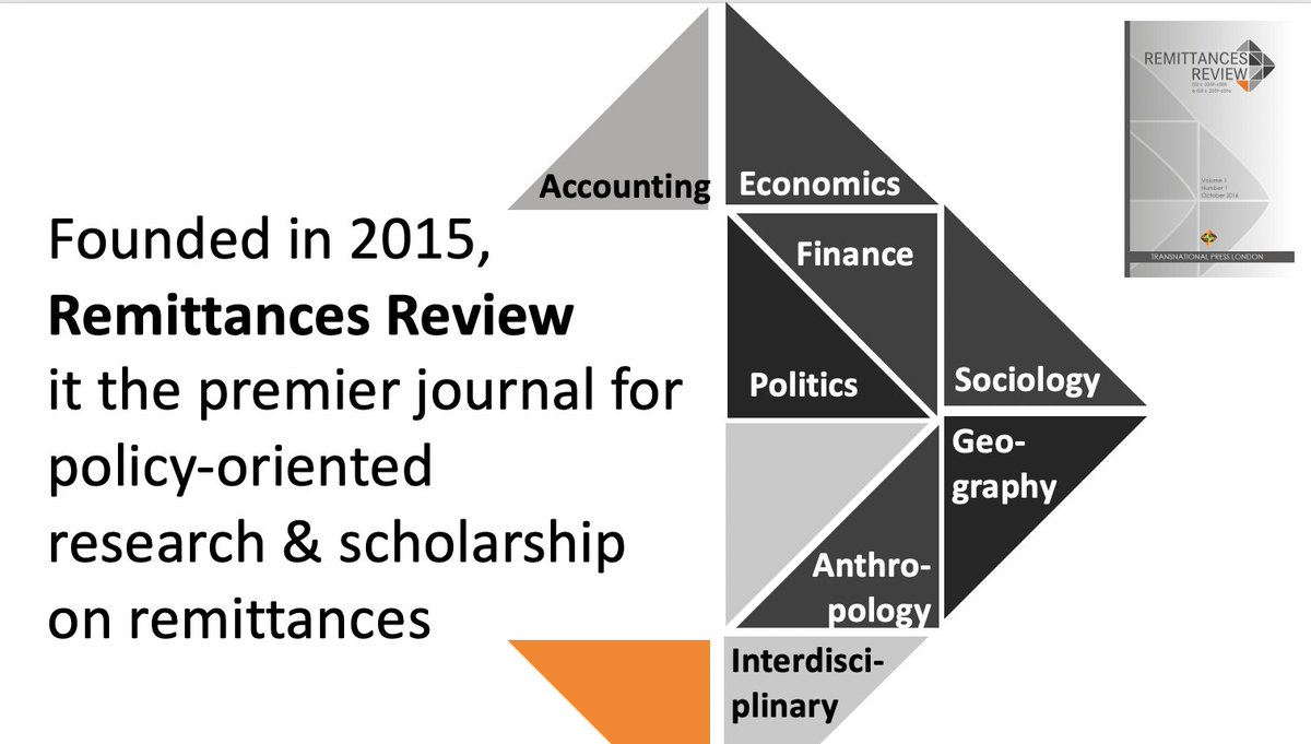 Research on remittances needs adequate platforms. This year I had the privilege of joining the advisory board of  #RemittanceReview ( @TP_London). Since 2016, the journal has been key for global, diverse & interdisciplinary discussions on  #Remittances. https://journals.tplondon.com/rem&nbsp;
