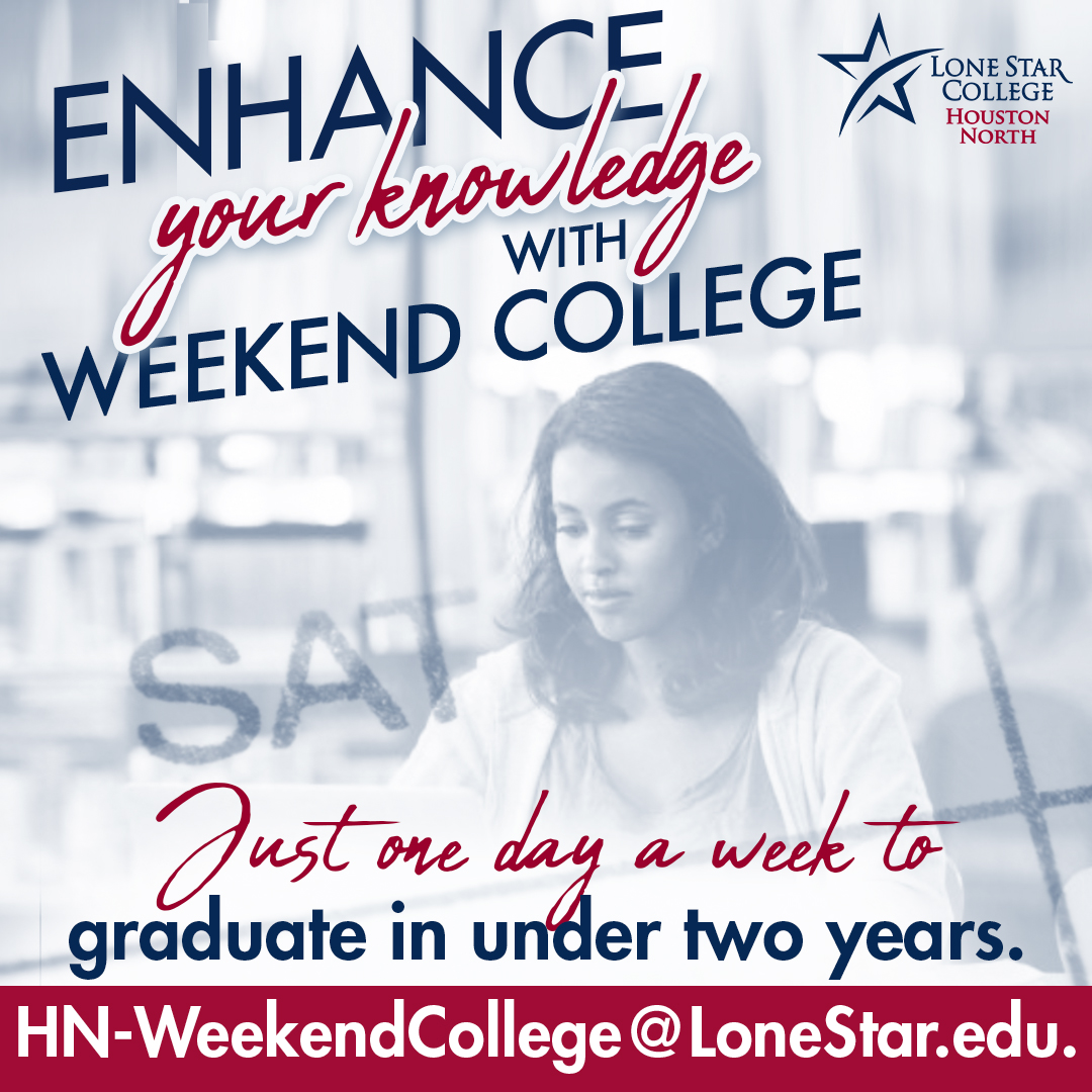 LSCHoustonNorth's tweet photo. Looking for flexibility, small class sizes and the ability to complete your degree on Saturdays? Consider joining our Weekend College today! Contact HN-WeekendCollege@LoneStar.edu
#StudentsFirst #GetYourDegree #FinishFaster #LSCHoustonNorth https://t.co/5KzdJXT71m