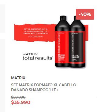 R3SM3's tweet photo. @RipleyChile con mi señora compramos un shampoo y acondicionador Matrix ROJO de un litro cada uno a 35990 y llegó un producto que no corresponde a lo comprado.     Y menos en el precio.  Pague 39.990 por un producto que jamas llegó. @RipleyChile @SERNAC qué hacemos ahora?? https://t.co/sC0IqAeYvc