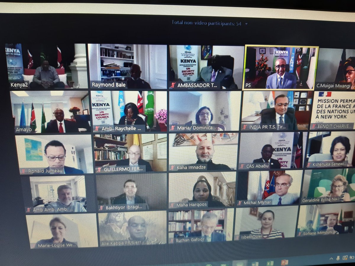 ForeignOfficeKE's tweet photo. Happening now: Virtual Reception to wrap up the official Kenya’s Campaign for the UNSC seat 2021-2022 whose elections will be held by Member States tomorrow June 16.
@UNSC #Kenya4UNSC2021 #KenyaReadytoserve #Kenya4UNSC #dependablepartner #FromKenyatotheWorld #Kenya4UNSC https://t.co/bhtNdmybWe
