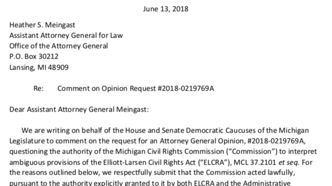 In addition to these federal authorities, Opinion No. 7305 relies substantially on Barbour v Dep’t of Social Services, 198 Mich App 183 (1993). But, as Leaders Singh & Ananich explained at the time, the Attorney General misapplied that holding:  https://www.scribd.com/document/465772833/Singh-Ananich-Comment-on-OAG-Request-2018-0219769A 9/18