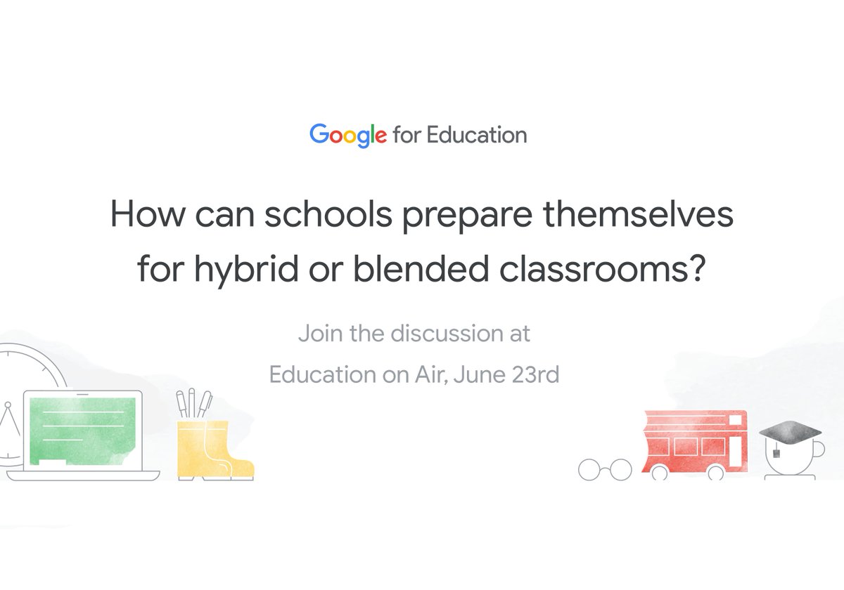 Join us for Education on Air - UK, a digital summit featuring:
1. Best practices from DfE demonstrator schools 
2. Expert insights on preparing for hybrid/blended learning
3. Advice on balancing the demands of teaching remotely

events.withgoogle.com/education-on-a…

#googleedu #TeachFromHome