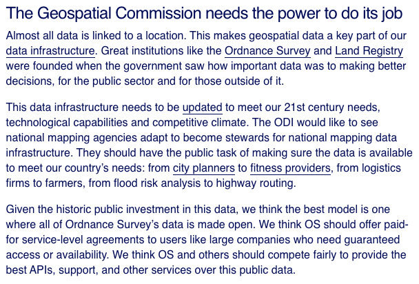 We highlighted two years ago that the Geospatial Commission would need both vision and power to wrestle the UK's data infrastructure into something fit for purpose. It's certainly had financial resources. I was hoping for something more than this. 18/19  https://theodi.org/article/ordnance-survey-and-other-data-stewards-must-innovate-to-keep-up-with-the-private-sector/