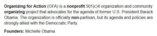 7) Obama trying to sabotage Trumps "America First" agenda - he is doing this through a network of leftist non-profits led by Organizing for Action - an agency which advocates for the agenda of FORMER president Obama -  @TheLastRefuge2  @illdiscourse  https://en.wikipedia.org/wiki/Organizing_for_Action