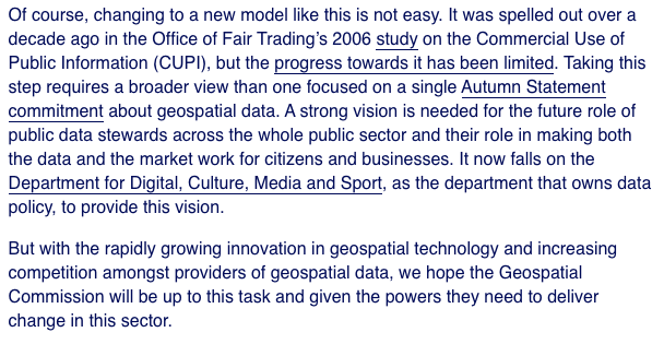 We highlighted two years ago that the Geospatial Commission would need both vision and power to wrestle the UK's data infrastructure into something fit for purpose. It's certainly had financial resources. I was hoping for something more than this. 18/19  https://theodi.org/article/ordnance-survey-and-other-data-stewards-must-innovate-to-keep-up-with-the-private-sector/