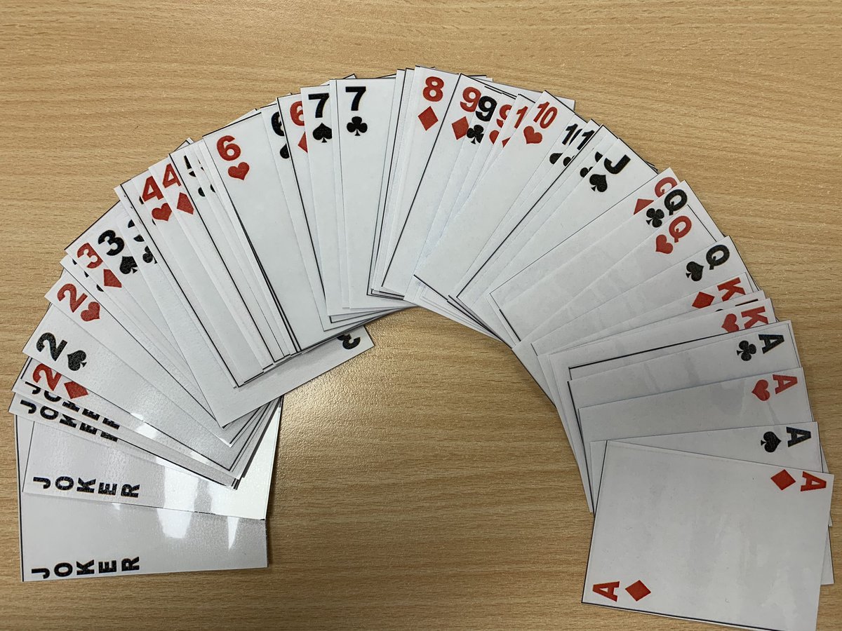 A laminated, homemade deck of cards that can be used for different activities ♣️♥️♠️♦️. First up they will be used for our live workout sessions! Will share the template on @ShareLearnT. #resource #PE
