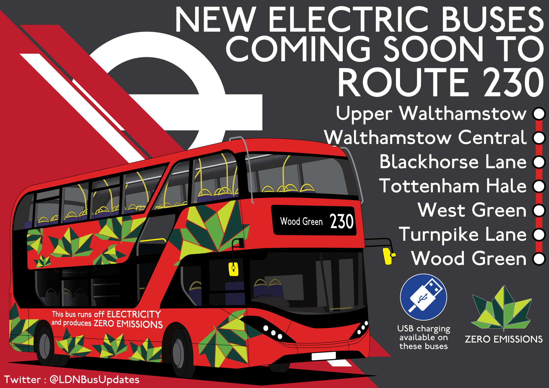 230 Bus Route Map London Bus Updates On Twitter: "Brand New Fully Electric Buses Are Coming  Soon To Route 230 Between #Woodgreen And Upper #Walthamstow With Usb  Charging Ports Located On The Back Of Most Seats.