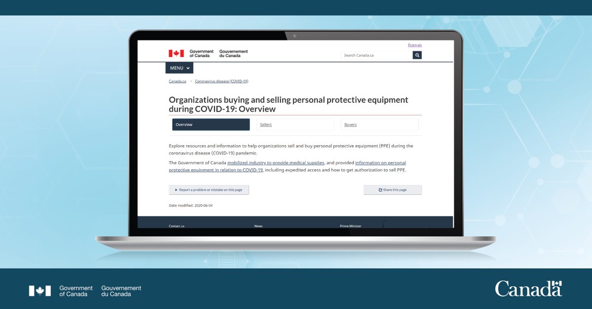 PSPC_SPAC's tweet photo. We have launched a new webpage for #CdnBusinesses and organizations buying or selling personal protective equipment during #COVID19. Click here to get started with the right information: https://t.co/YHX3RsopIs #PPESupplyHub https://t.co/5PKoMNiUd2