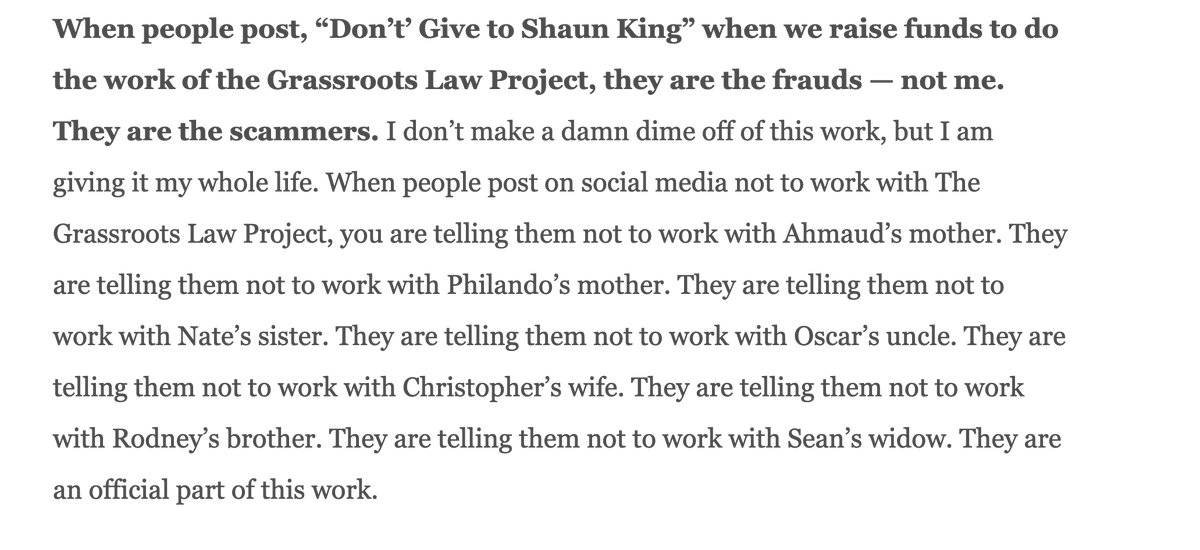 King talking about the Grassroots Law project, which Merritt is the face of while King is the voice. I have never in my life seen this kind of manipulative language from an org. King is still too closely tied to everything; you never hear about other board members or leadership.
