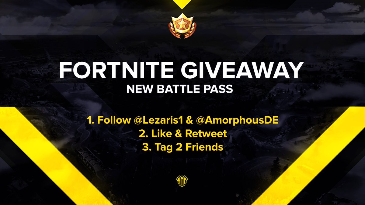 Together with <a href="/AmorphousDE/">Amorphous eSports</a> I'm giving away the new Fortnite Battle Pass! 💛

To enter you need to: 

1. Follow <a href="/Lezaris1/">Lezaris</a> &amp; <a href="/AmorphousDE/">Amorphous eSports</a>
 2. Like &amp; Retweet
3. Tag 2 Friends

Ends on the 18th of June
Good luck! 🍀💛