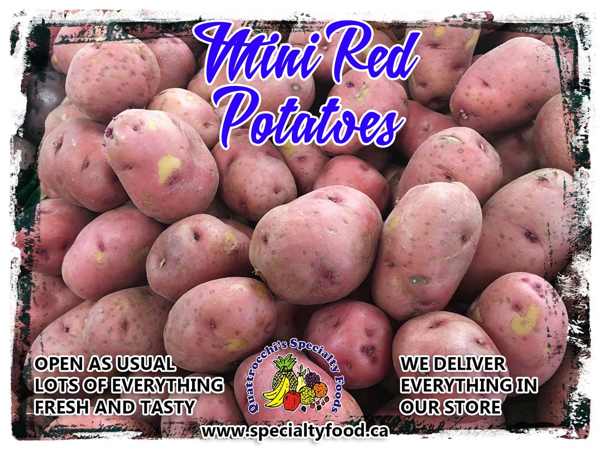 Mini red potatoes with that perfect colour for tater salads! Or roast in foil on the BBQ! At our store this week #kingston #ygk  Stay home - we deliver groceries - send us your list @ specialtyfood.ca/kingston_groce…