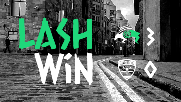 Text: Lash Win.  Score: Dublin Lash 3, London Spitfire 0.