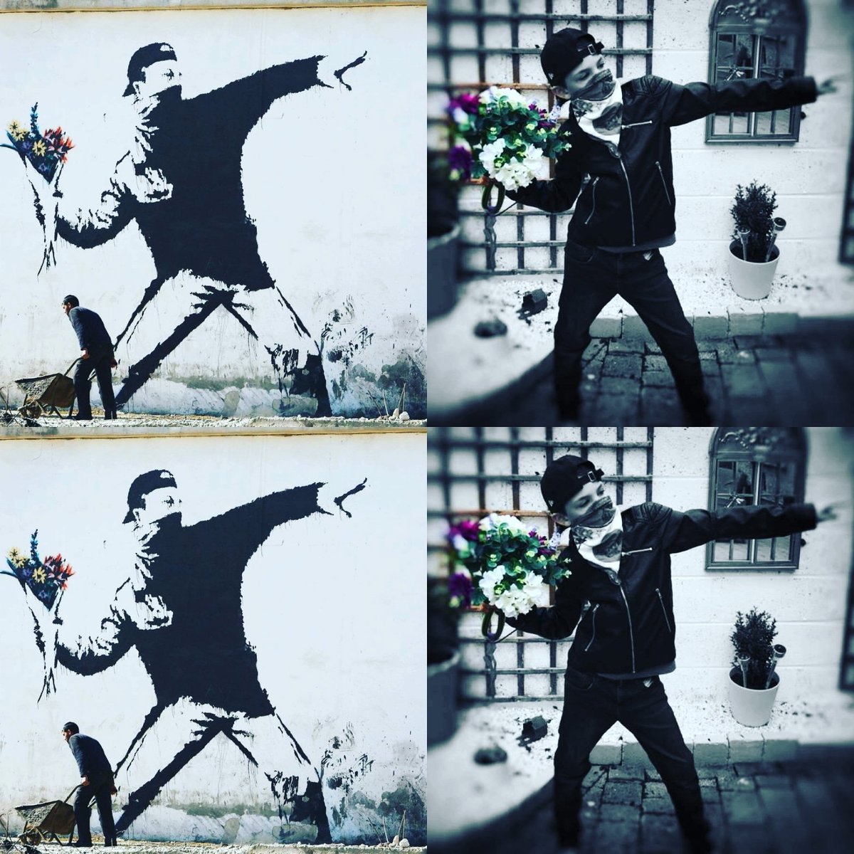 umackenzie's tweet photo. The sons #schoolproject
#owninterpretation of a famous art piece. Alex does Banksy
#AlexdoesBanksy
#Banksy
#arthomework
#wallandpiece
#wallandpiecebyalex
#welovebanksy
#ireland
@GaelscoilAU
@RangMairin https://t.co/umiXJ8bLO3