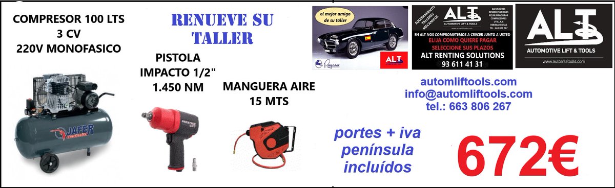 ALT #elevadoresdecoches #desmonadorasdeneumaticos #equilibradorasderuedas #compresores #elevadoresde2columnas #elevadoresdetijeras #herramientas #maquinariaparamecanicosautomovil